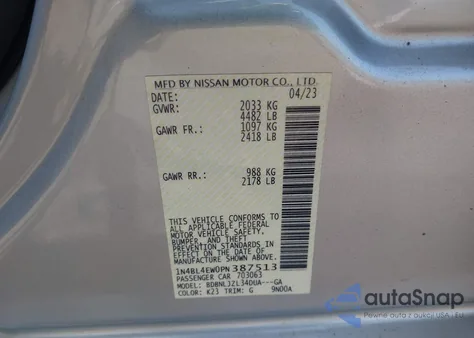 2023 Nissan Altima Sl Intelligent Awd from USA, damaged, VIN 1N4BL4EW0PN387513